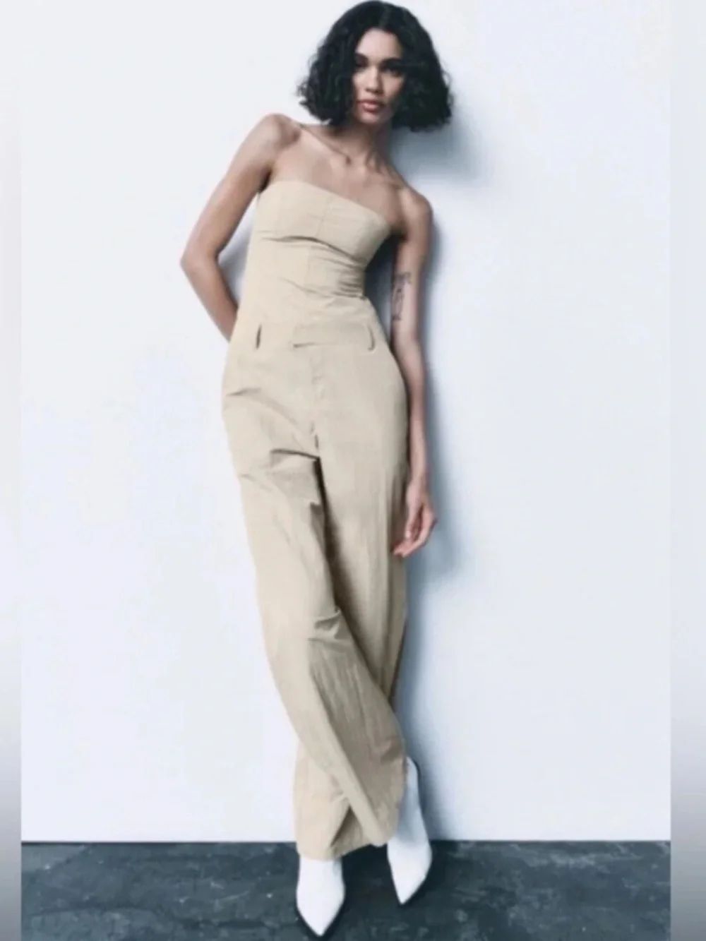 NWT ZARA Wide-Leg Strapless Jumpsuit in Beige